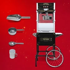 Movie Theater Popcorn Machine Maker Popper w/ Cart & 20oz Stainless-Steel Kettle