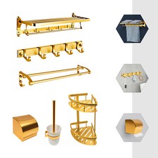 Bathroom Accessories Set Wall-Mounted Bath Toilet Brush Hardware Towel Rack Gold
