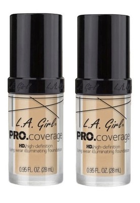 Lot of 2 L.A. Girl Pro Coverage Liquid Foundation HD Illuminating GLM642 Fair