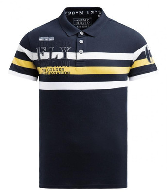 Camp David Kurzarmpolo mit Streifen-Design und Artworks blue navy CB2507-3585-31
