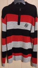 South Pole Boys M 12-14 Striped Sweater Black Red Gray 1/4 Zip Pullover NW