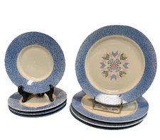 8 Pcs ~ International Tableworks COTTONWOOD Patchwork  4 Salad & 4 Dessert Plate