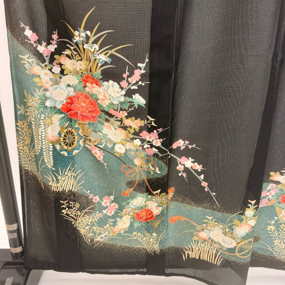 Japanese Kimono polyester wedding kimono Summer kimono Msize "kurotomesode" 5959 View 3