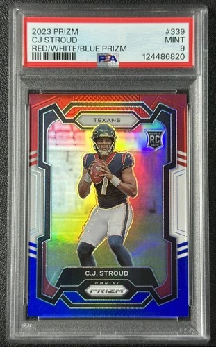 C.J. STROUD PSA 9 2023 PANINI PRIZM #339 ROOKIE RED WHITE AND BLUE RC TEXANS 820