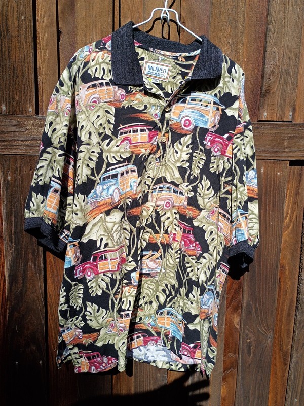 Hawaiian Shirt XL Palm Trees Cars Displayed Kalaheo Brand