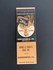 Vintage Virginia Matchbook “CHAS. L. FAUL'S Clothing Co” Harrisonburg