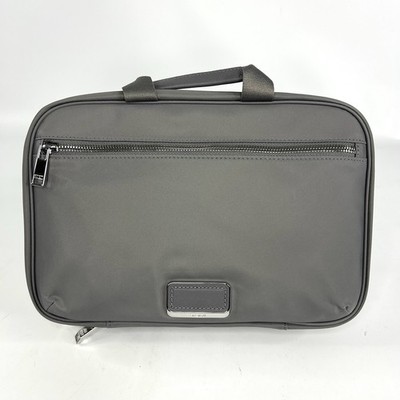 TUMI Madeline Cosmetic Toiletry Bag Travel Kit Fog Gray with Silver Hardware