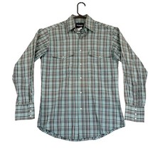 Vtg Wrangler Pearl Snap Western Shirt Mens Small Teal Long Sleeve