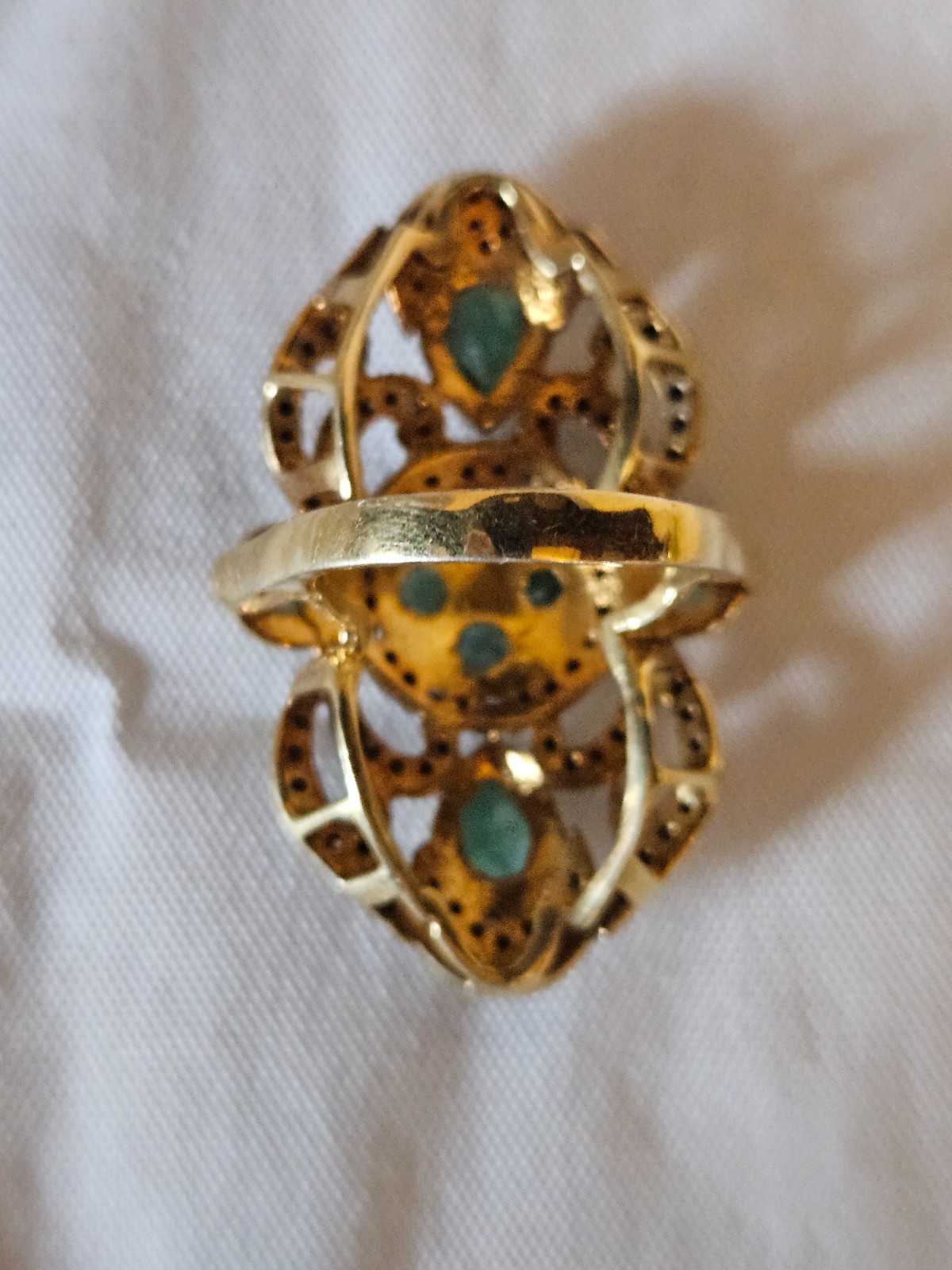 Large Silver & Gold Tone Statement Ring Black Acc… - image 6