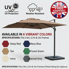 Replacement Fabric 2.5m 2.7m 3m Garden Patio Parasol Canopy Cover 6 Arm or 8 Arm