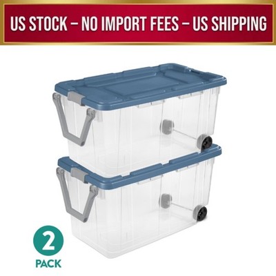 Sterilite Extra Large Wheeled Storage Bin, 160 Quart, Blue, 2 Pack