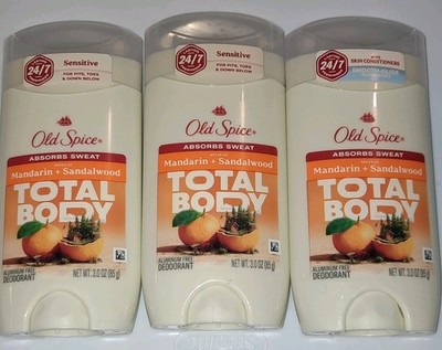 3 Pack Old Spice Aluminum-Free Deodorant Mandarin Sandalwood 3.0 oz Stick