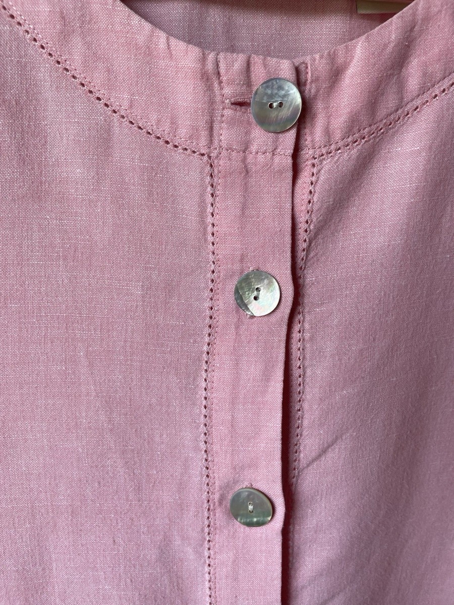 Appleseed’s Pink Linen Cotton Woven Blouse Round Neck Button Front S/S 6 View 4