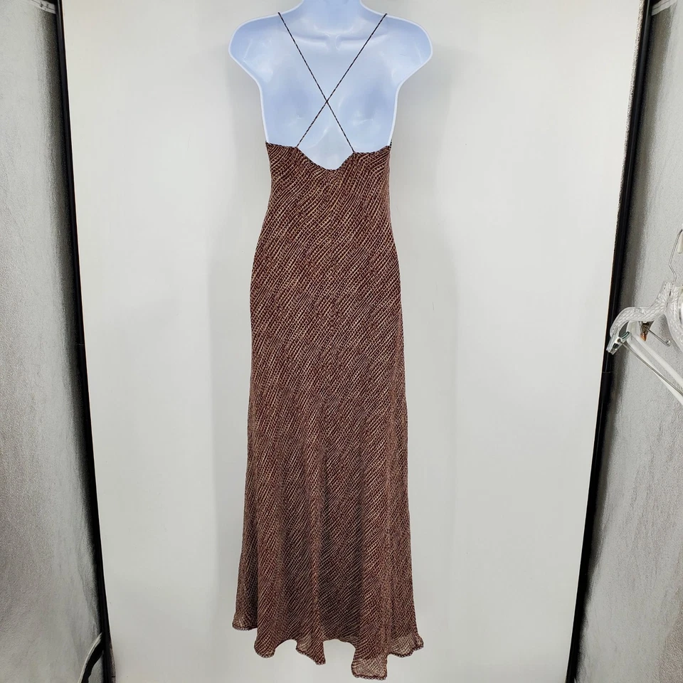 Vintage J. Vestido slip Crew anos 90 maxi minimalista com tiras nas costas marrom galeria menina - Imagem 3 de 4