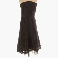 Vera Wang Black Strapless A-Line Knee Length Silk Chiffon Dress Size Medium