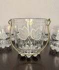 Vintage Italian Lubiana Frosted Leaf Ice Bucket with 6 Short Glasses — photo 3