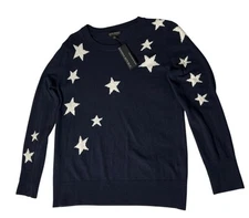 NWT $89 Banana Republic Italian Merino Blend Stars Sweater Women Sz M Navy Blue