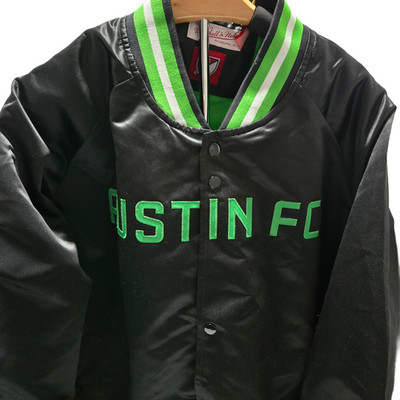 Mitchell & Ness Men's MLS Austin FC Satin Snap Bomber Jacket Black Green 2XL
