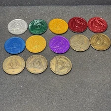 Lot Of 13 AA Alcoholics Anonymous Recovery Sobriety Coin Tokens Variety Times