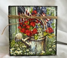 Patriotic Home Decor FLAG July 4th Mini Sign Farmhouse Decor Reclaimed Wood HP