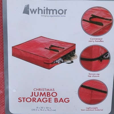 Whitmor Christmas Jumbo Storage Bag Red Zipper Handles 8 x 30 x 30 in