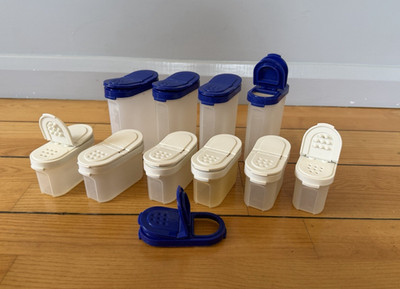Vintage 10 Tupperware Gewürz Kräuter Behälter mit Deckel Retro Kitchenalia Konvolut