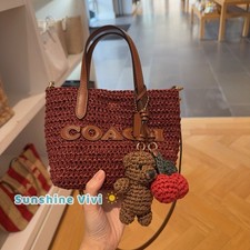 NWT Coach City Mini Tote Bag With Charms in straw Leather Gold/Russet CEU30