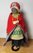Handmade African Pottery Beaded Zulu Bide Doll 10"