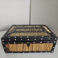 Rare Vintage Antique Anglo Indian Ebony Porcupine Quill Handmade Box 1900 Sri la