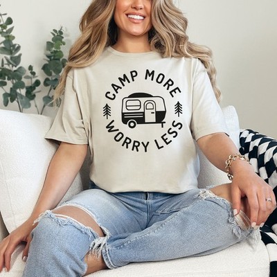Camp More Worry Less Damen Ring-Spun T-Shirt Wohnwagen Camping Geschenk für Sie