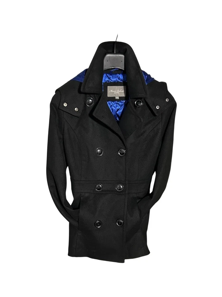 MARVIN RICHARDS New York Womens (S) Vintage '90s Black Peacoat w/ Removable Hood - Image 4 of 4