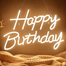 Happy Birthday Neon Sign for Backdrop, LED Happy Birthday Light Up Sign, Dimm...