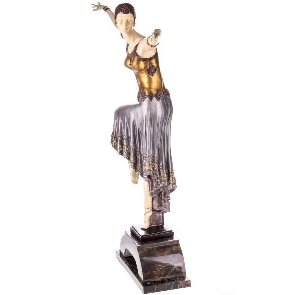 Bronze Woman Statue DANCER Sculpture Female ANKARA Chiparus Gilded Decor Marble