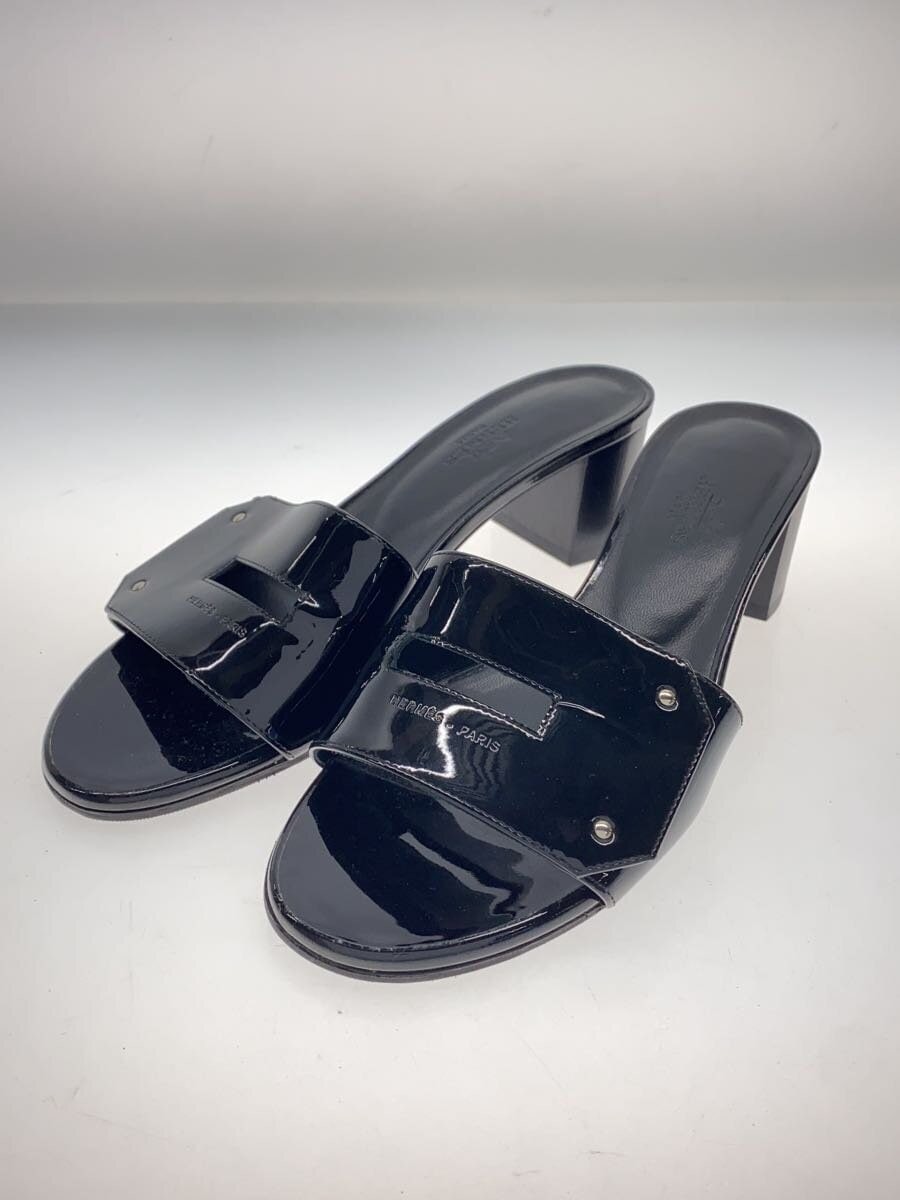 Authentic HERMES Black Enamel Slip-On Sandals Size 36 Pre-Owned