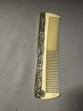 Vintage Ornate Silver plated Comb Floral sturdy plastic teeth 7 1/4”