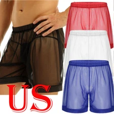 Men's Sexy Lingerie Briefs Mesh Sheer Panties Loose Boxer Shorts Underwear