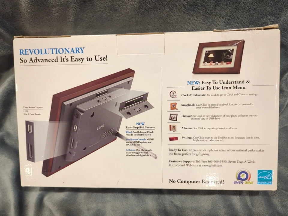 7 Inch Digital Photo Frame by GiiNii Wood Frame GT701P1 New in Box - Image 2 of 2