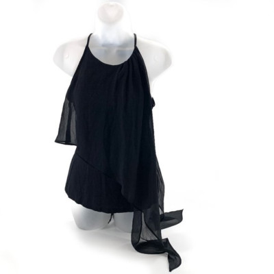 Bebe  Black Sleeveless Elegant Top Layered Flowy Asymmetric Drape Blouse  XS.