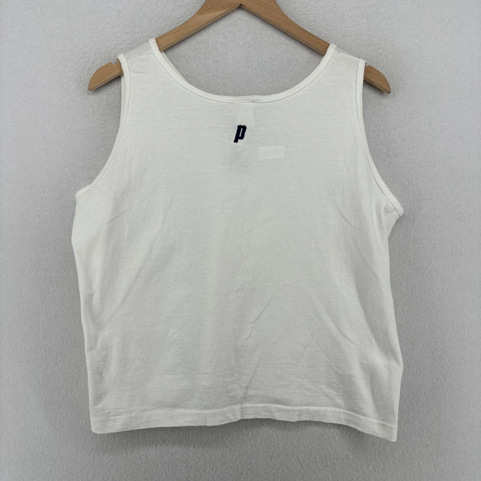 Camiseta sin mangas PRINCE para mujer L ropa deportiva tenis bordada cuadrados blanca de colección EE. UU. Foto 2 de 4
