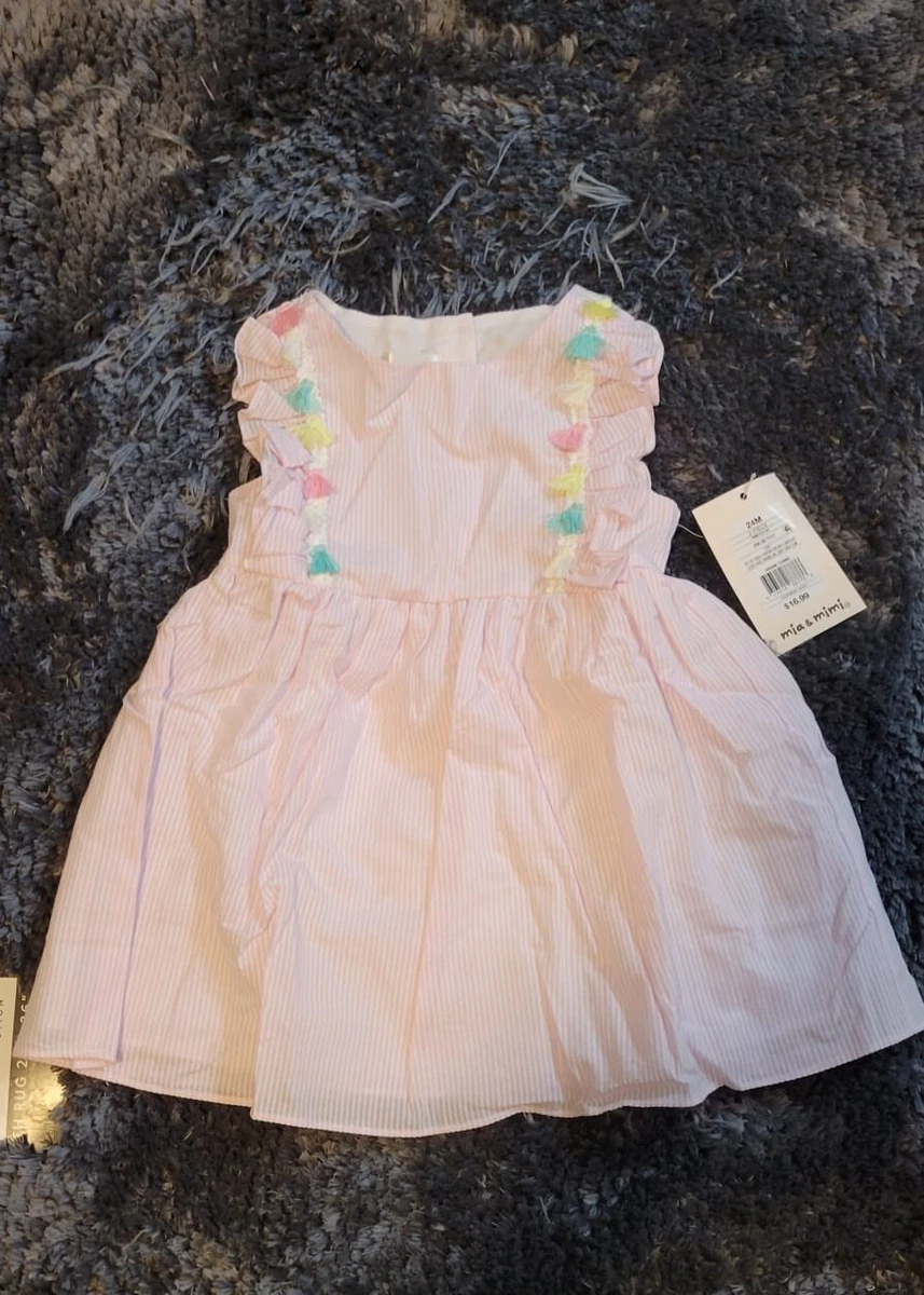 MIA AND MIMI DRESS BABY GIRLS PINK WITH WHITE STRIPED SIZE 12