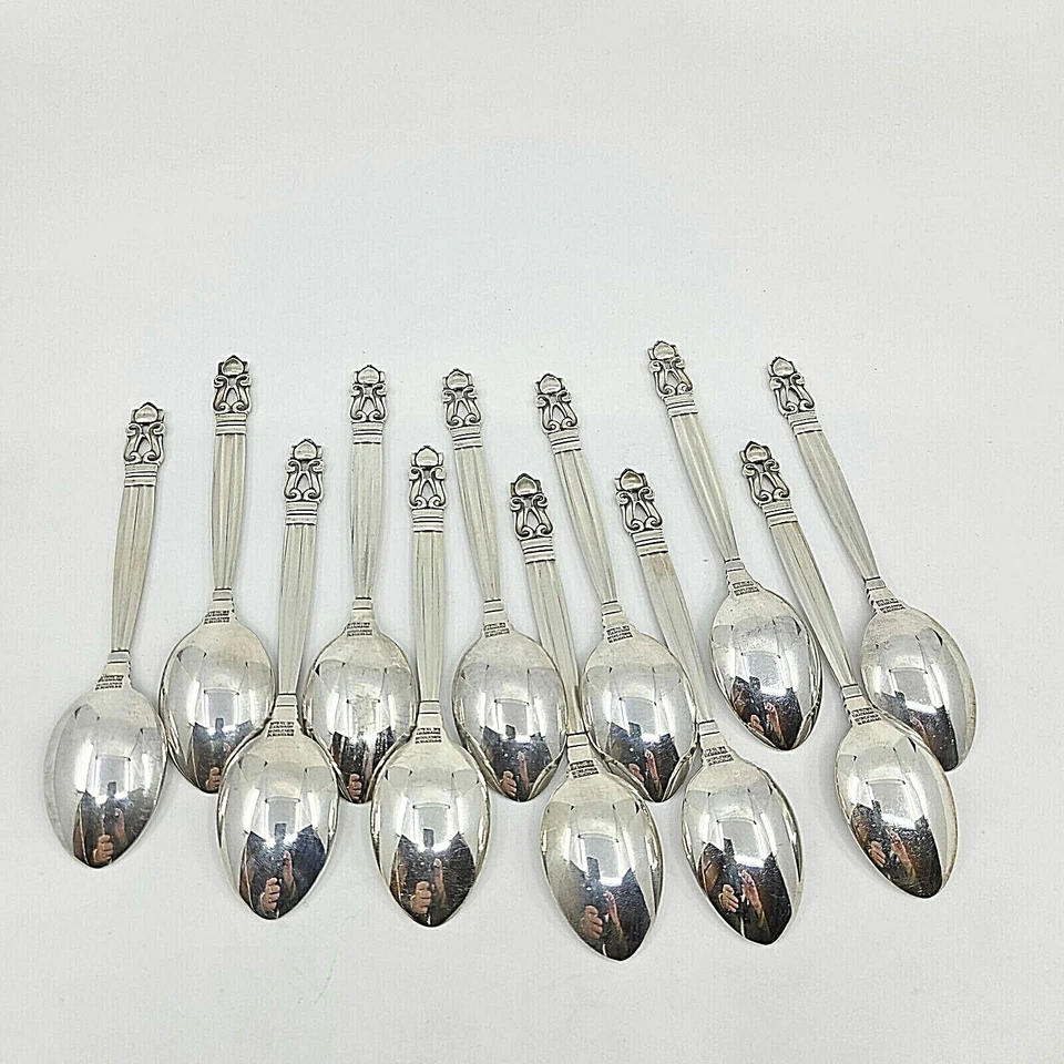 12 cucharas Demitasse de bellota de plata esterlina Georg Jensen & Wendel AS Denmark casi nuevas Foto 2 de 4