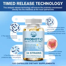 Probiotics Digestive Enzymes 120 Capsules 100 Billion CFU Potency Immune Health