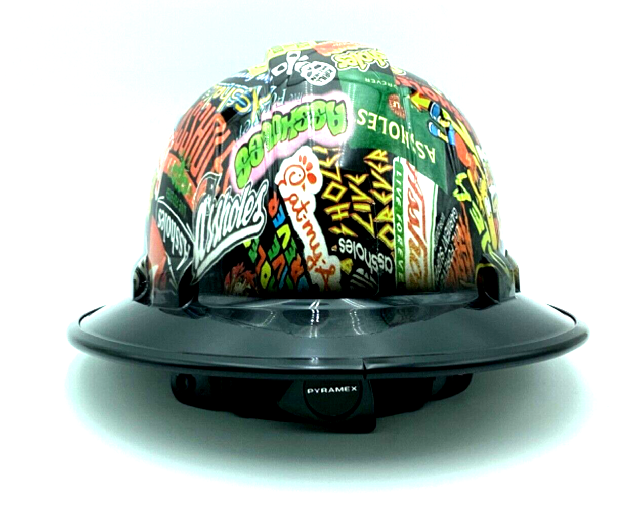 Custom Wide Brim Hard Hat Hydro Dipped in Black Brim Live forever w