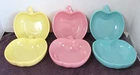 MCM VTG HAZEL ATLAS MILK GLASS  6 APPLE SHAPED BOWLS BLUE PINK&YELLOW 6 1/2" L