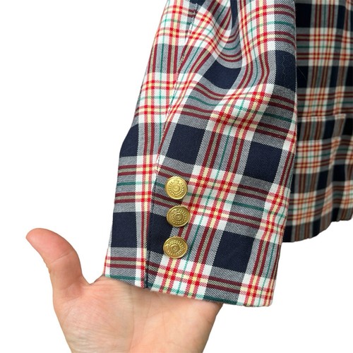 Lizsport Vintage 80s Button Front Blazer Jacket Red Blue Gingham Womens Size 6 - Picture 5 of 8