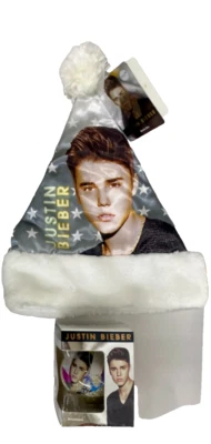 BRAVADO 2 Piece Bundle Silver Justin Bieber Christmas Santa Hat and Ornament