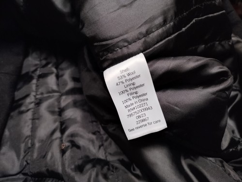 MENS SIZE LARGE Winter Peacoat 53% Wool Blend Double Breasted Coat Jacket BLACK - Picture 7 of 9