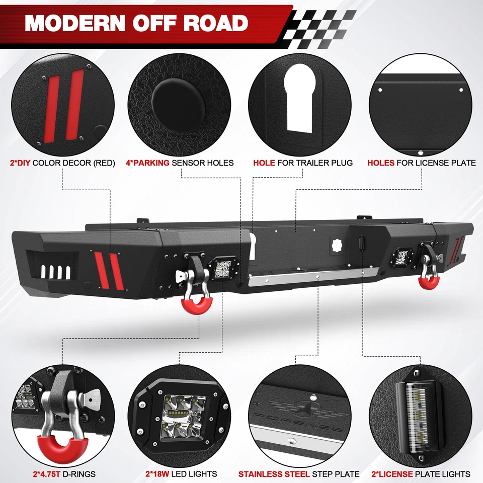 For 2015-2019 Chevy Silverado/ GMC Sierra 2500 3500 HD Steel Rear Bumper w/Light - Imagem 3 de 4