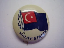 Vintage Metal Pinback Malay States Flag
