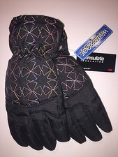 New Falls Creek Girls Black 3M Thinsulate Waterproof Ski Gloves Size 7-14